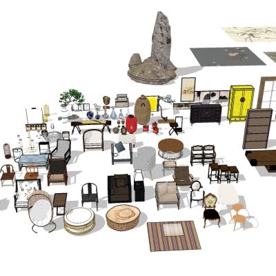 中式新中式家具桌子椅子沙发茶几盆栽摆件橱柜库