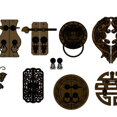 中式五件构件金属门拉手把手