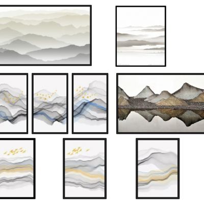 新中式抽象水墨山水山脉装饰挂画