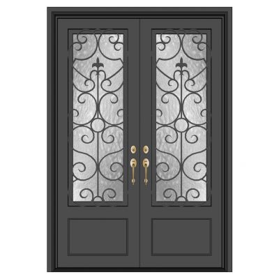 欧式法式田园雕花铁艺玻璃双开门