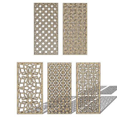 新中式雕花花格屏风隔断组合