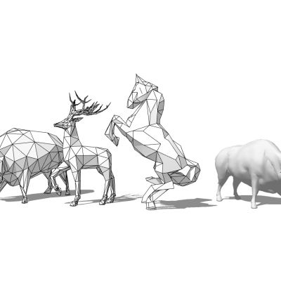 麋鹿骏马牛水牛几何雕塑雕像摆件