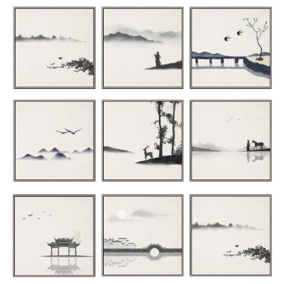 现代新中式抽象水墨山水山脉装饰挂画