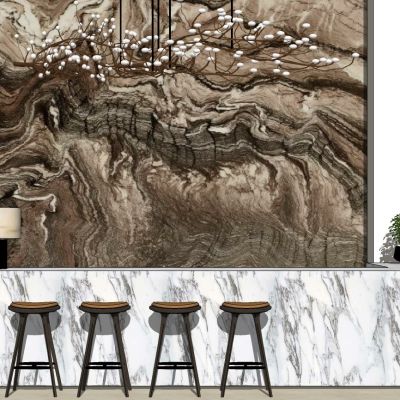 现代吧台吧椅吊灯盆栽组合