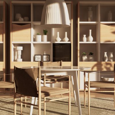 北欧现代圆形原木餐桌