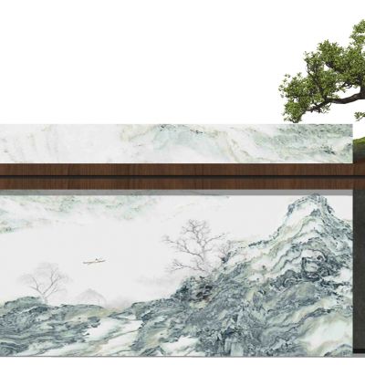 新中式吧台接待台盆栽摆件