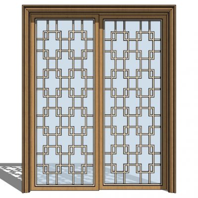 新中式玻璃花格推拉门门扇