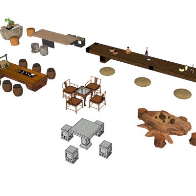 新中式中式实木大理石茶几茶桌椅