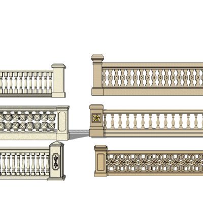 欧式石材栏杆护栏宝瓶栏杆SU模型