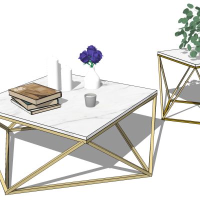 北欧大理石实木茶几边几摆件组合