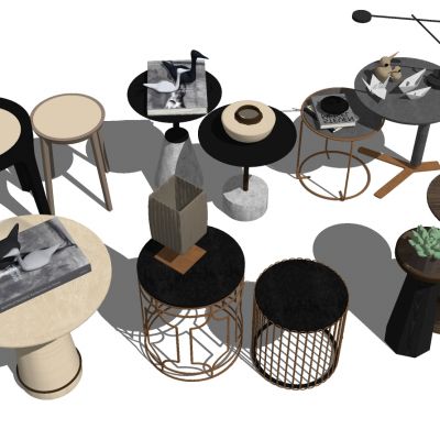 现代北欧金属实木边几圆几摆件