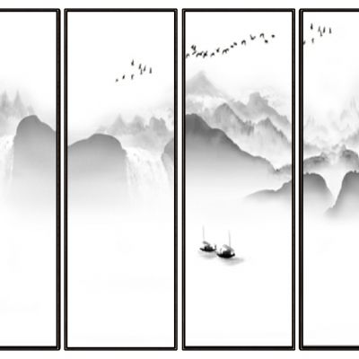 新中式抽象山水山脉山形屏风