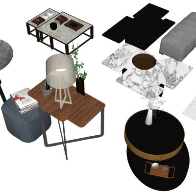 现代茶室实木茶几边几摆件