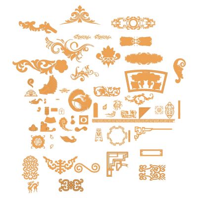 中式古典元素圆形纹样花纹雕花