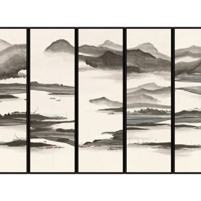 新中式抽象山水屏风背景装饰挂画