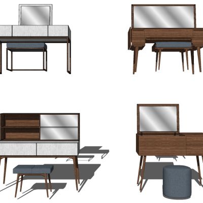 现代梳妆台化妆台镜子摆件椅子