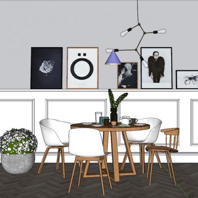 现代北欧混搭圆形原木餐桌