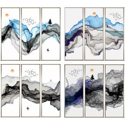 新中式抽象水墨山水山脉装饰挂画