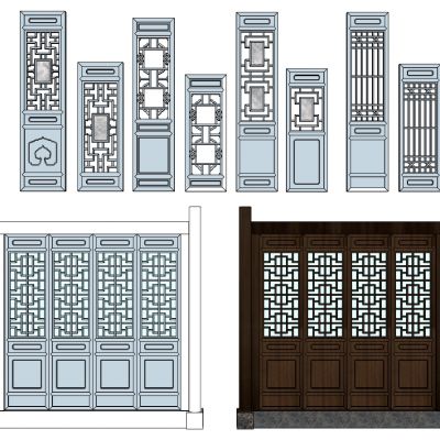 新中式花格屏风花窗门隔断窗花格