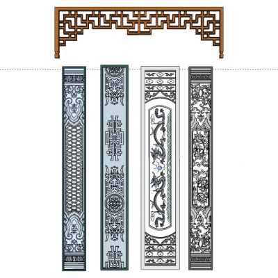 中式浮雕木雕花格纹样花纹SU模型