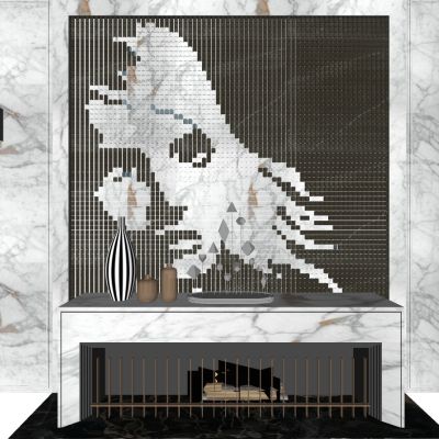 现代壁炉火炉石材马赛克花纹电视背景墙
