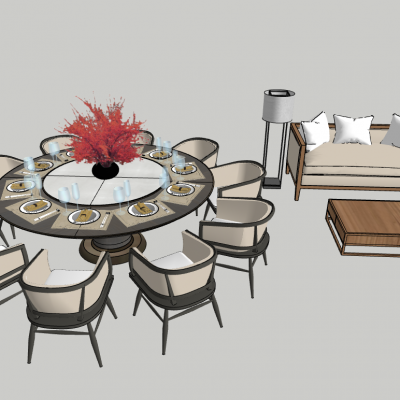 新中式餐厅包间包房圆形餐桌