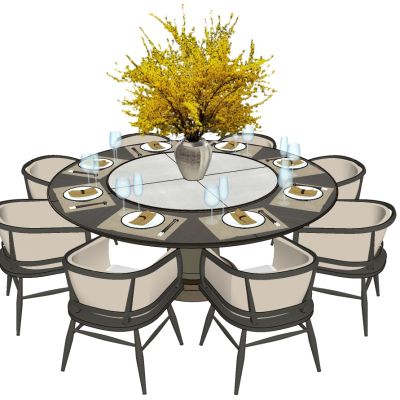 新中式实木单人沙发椅子圆形桌子餐桌