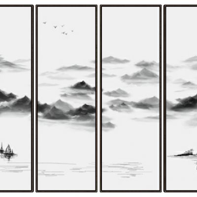 新中式抽象山水山脉山形屏风