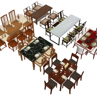 美式新中式实木大理石餐厅餐桌