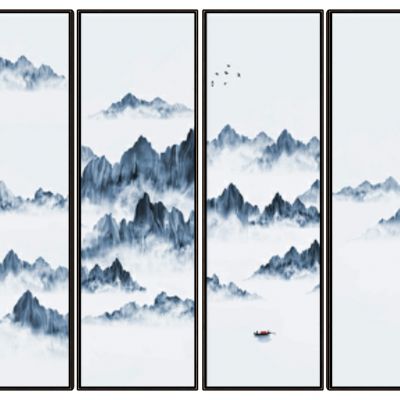 新中式抽象山水山脉山形屏风