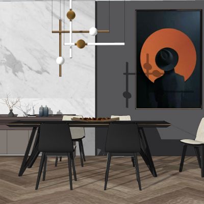 现代北欧轻奢餐厅方形描金餐桌