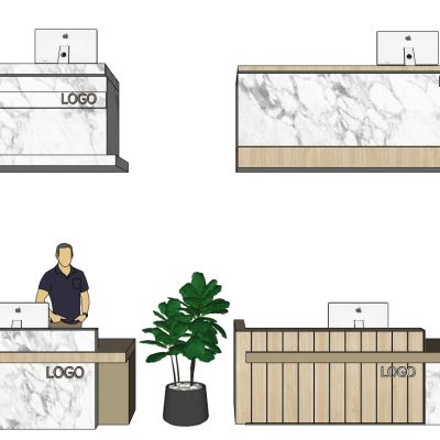 现代前台办公台班台盆栽摆件