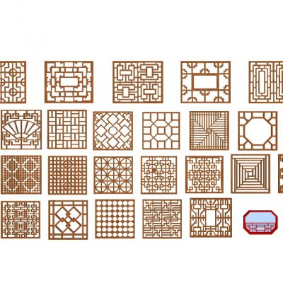 中式花格花窗角花屏风隔断