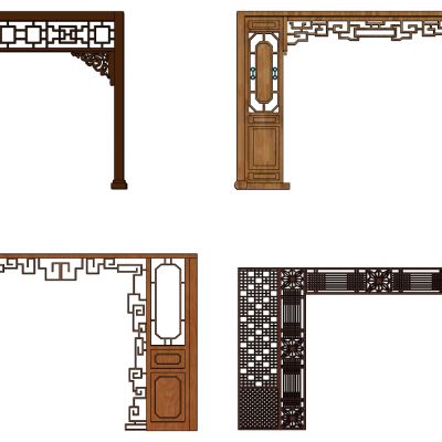 中式落地罩隔断挂落月亮门花格角花