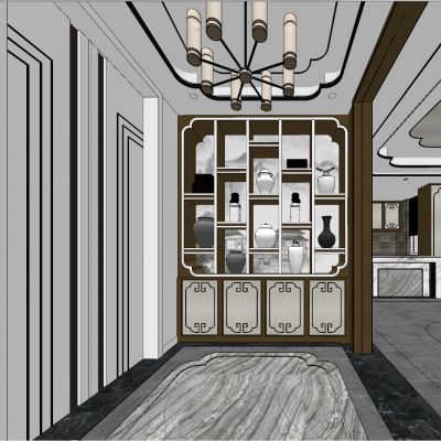 新中式入户门厅祥云端景