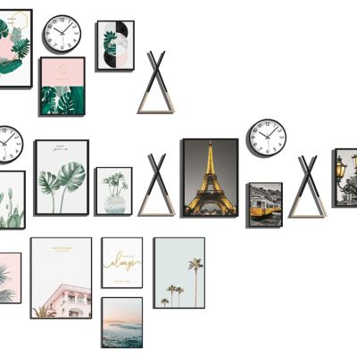 北欧小清新绿植树叶仙人掌装饰挂画挂钟