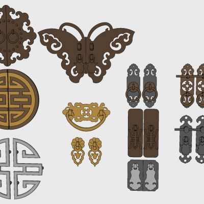 中式五件构件金属门拉手把手