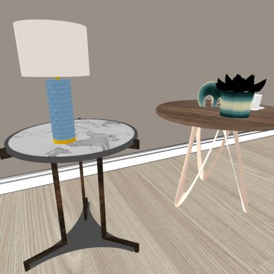 现代金属铁艺大理石圆几台灯摆件组合