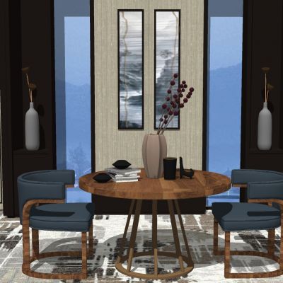 新中式单人沙发凳沙发椅子桌子圆形餐桌