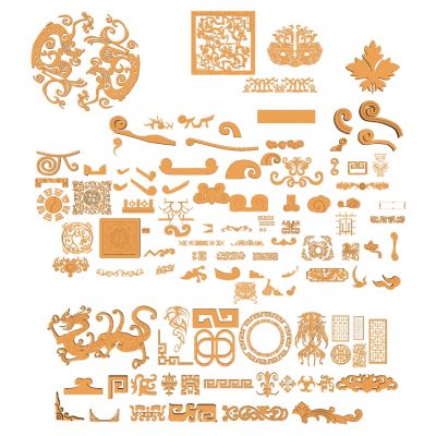 中式古典元素圆形纹样花纹雕花