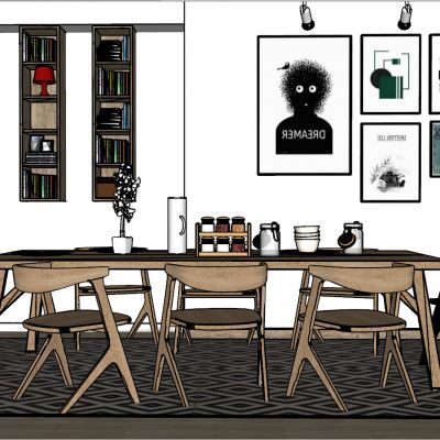 现代北欧原木质方形餐桌