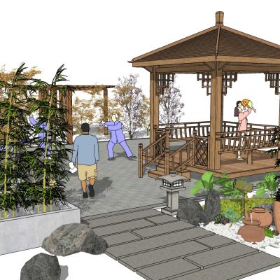 中式庭院木凉亭