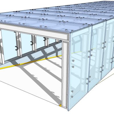 现代钢架玻璃膜车库出入口