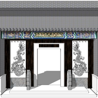 中式四合院入户大门门头门楼报鼓