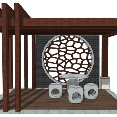 新中式影壁墙廊架凉亭庭院石桌椅石凳