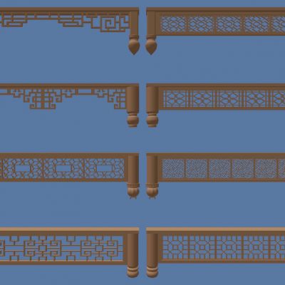 中式木花格角花挂落栏杆扶手