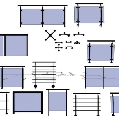 现代玻璃铁艺栏杆扶手护栏蓝河扶手