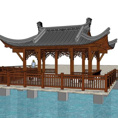 古典亭廊门廊水谢风雨桥廊道景观