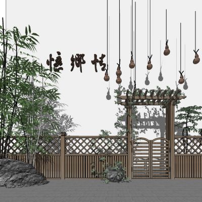 民宿庭院围栏篱笆特色酒店门口竹子葫芦