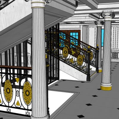 欧式法式铁艺雕花楼梯栏杆罗马柱楼梯间